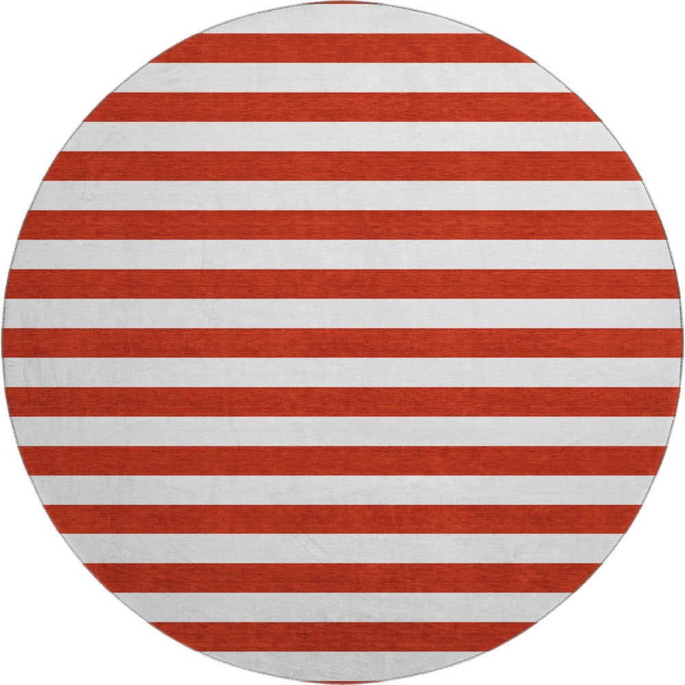 HomeRoots 8' Red And Ivory Striped Round Rug – Washable, UV-Protected, Durable, and Stain-Resistant Design! 647647