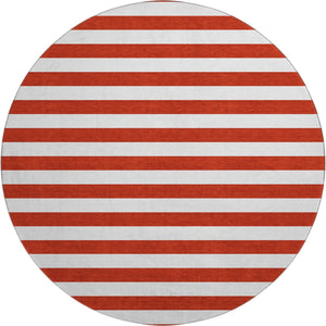 HomeRoots 8' Red And Ivory Striped Round Rug – Washable, UV-Protected, Durable, and Stain-Resistant Design! 647647