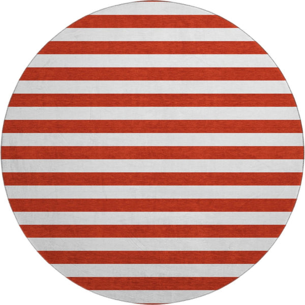 HomeRoots 8' Red And Ivory Striped Round Rug – Washable, UV-Protected, Durable, and Stain-Resistant Design! 647647