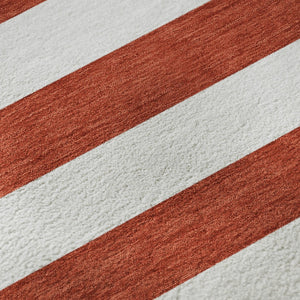 HomeRoots 8' Red And Ivory Striped Round Rug – Washable, UV-Protected, Durable, and Stain-Resistant Design! 647647
