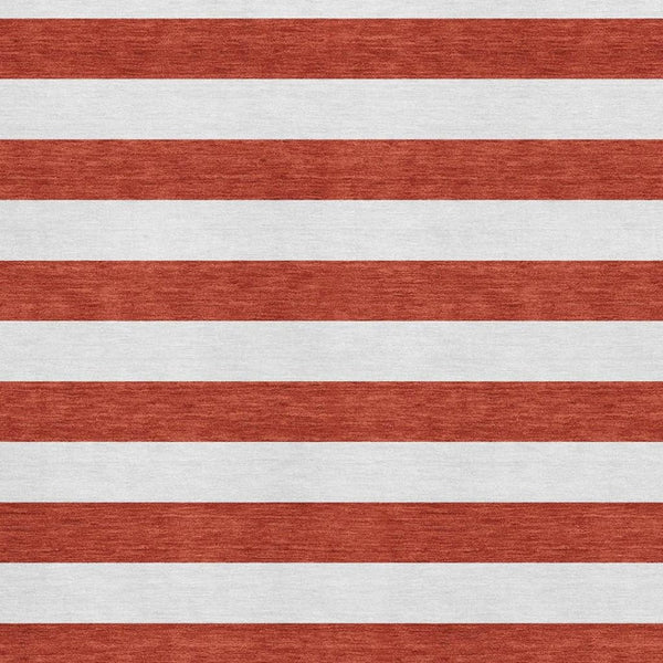 HomeRoots 8' X 10' Red and Ivory Striped Washable Area Rug - UV Protected, Durable, Family-Friendly Design 647648