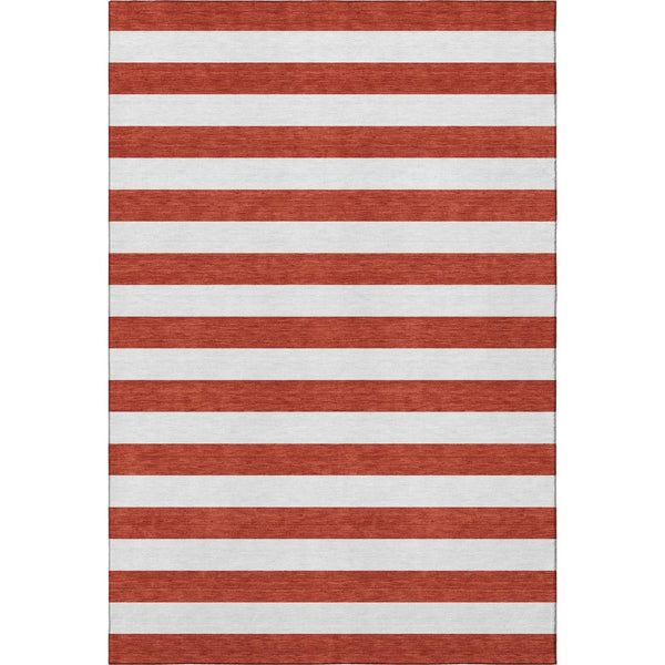 HomeRoots 8' X 10' Red and Ivory Striped Washable Area Rug - UV Protected, Durable, Family-Friendly Design 647648