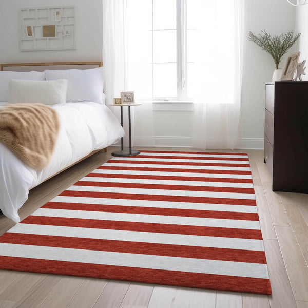 HomeRoots 8' X 10' Red and Ivory Striped Washable Area Rug - UV Protected, Durable, Family-Friendly Design 647648