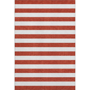 HomeRoots 8' X 10' Red and Ivory Striped Washable Area Rug - UV Protected, Durable, Family-Friendly Design 647648