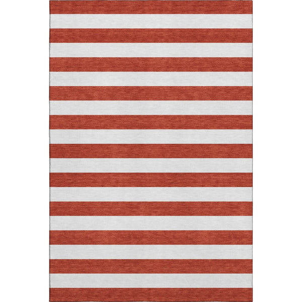 HomeRoots 8' X 10' Red and Ivory Striped Washable Area Rug - UV Protected, Durable, Family-Friendly Design 647648