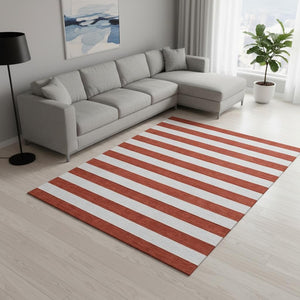 HomeRoots 8' X 10' Red and Ivory Striped Washable Area Rug - UV Protected, Durable, Family-Friendly Design 647648