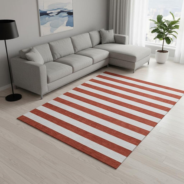 HomeRoots 8' X 10' Red and Ivory Striped Washable Area Rug - UV Protected, Durable, Family-Friendly Design 647648