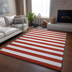 HomeRoots 8' X 10' Red and Ivory Striped Washable Area Rug - UV Protected, Durable, Family-Friendly Design 647648