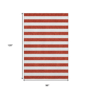 HomeRoots 8' X 10' Red and Ivory Striped Washable Area Rug - UV Protected, Durable, Family-Friendly Design 647648