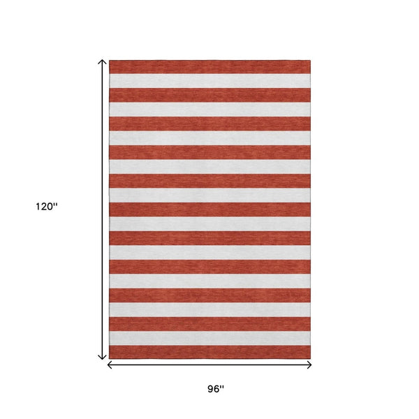 HomeRoots 8' X 10' Red and Ivory Striped Washable Area Rug - UV Protected, Durable, Family-Friendly Design 647648