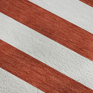 HomeRoots 8' X 10' Red and Ivory Striped Washable Area Rug - UV Protected, Durable, Family-Friendly Design 647648