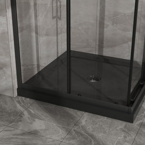 English Elm Goodyo Corner Shower Stall Tempered Glass Sliding Door Matte Black Base Included W1223S00041