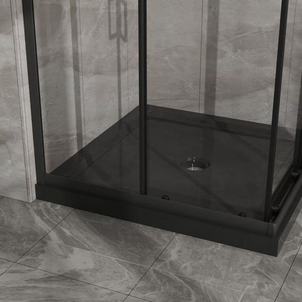 English Elm Goodyo Corner Shower Stall Tempered Glass Sliding Door Matte Black Base Included W1223S00041