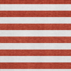 HomeRoots 9' X 12' Durable Red and Ivory Striped Area Rug - Washable, UV Protected for Homes with Kids & Pets 647649