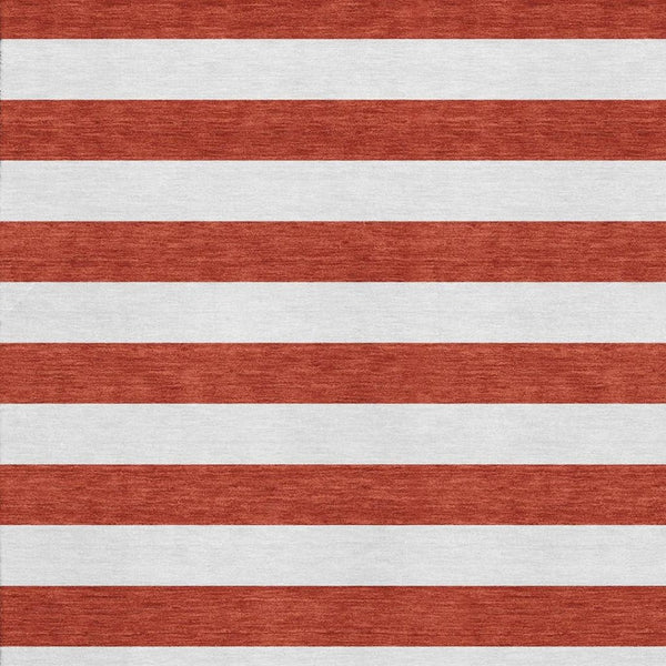 HomeRoots 9' X 12' Durable Red and Ivory Striped Area Rug - Washable, UV Protected for Homes with Kids & Pets 647649