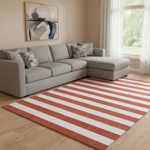 HomeRoots 10' X 14' Red and Ivory Striped Washable Area Rug - Durable, UV Protected, Easy-Care for Busy Homes 647650