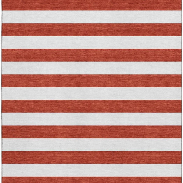 HomeRoots 10' X 14' Red and Ivory Striped Washable Area Rug - Durable, UV Protected, Easy-Care for Busy Homes 647650