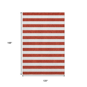 HomeRoots 10' X 14' Red and Ivory Striped Washable Area Rug - Durable, UV Protected, Easy-Care for Busy Homes 647650