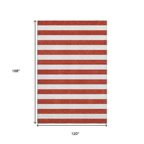 HomeRoots 10' X 14' Red and Ivory Striped Washable Area Rug - Durable, UV Protected, Easy-Care for Busy Homes 647650