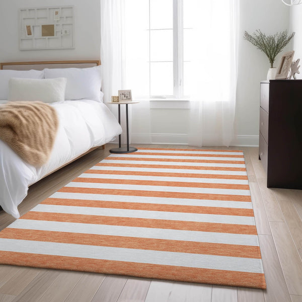 HomeRoots 5' X 8' Salmon & Ivory Striped Washable Area Rug – Durable, UV-Protected & Perfect for Any Space! 647652