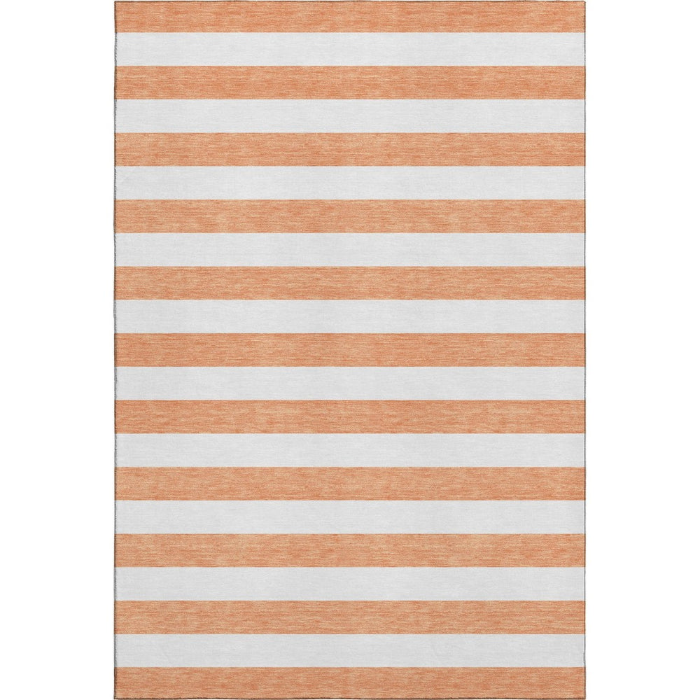 HomeRoots 5' X 8' Salmon & Ivory Striped Washable Area Rug – Durable, UV-Protected & Perfect for Any Space! 647652
