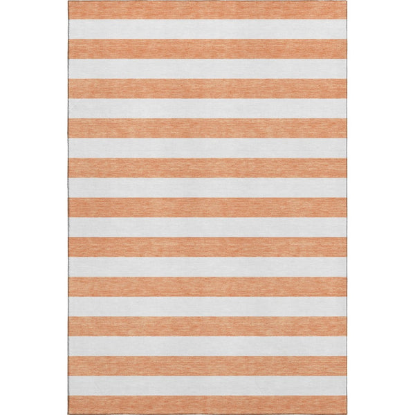 HomeRoots 5' X 8' Salmon & Ivory Striped Washable Area Rug – Durable, UV-Protected & Perfect for Any Space! 647652