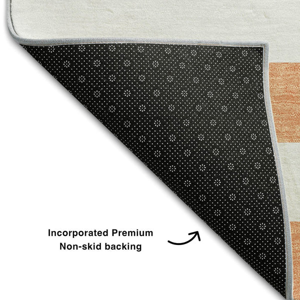 HomeRoots 8' Salmon and Ivory Striped Washable Round Rug – UV Protected, Stain Resistant, Stylish Comfort for Any Room 647653