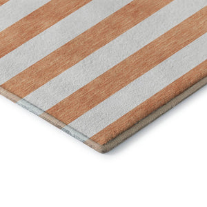 HomeRoots 8' Salmon and Ivory Striped Washable Round Rug – UV Protected, Stain Resistant, Stylish Comfort for Any Room 647653