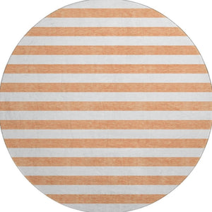 HomeRoots 8' Salmon and Ivory Striped Washable Round Rug – UV Protected, Stain Resistant, Stylish Comfort for Any Room 647653