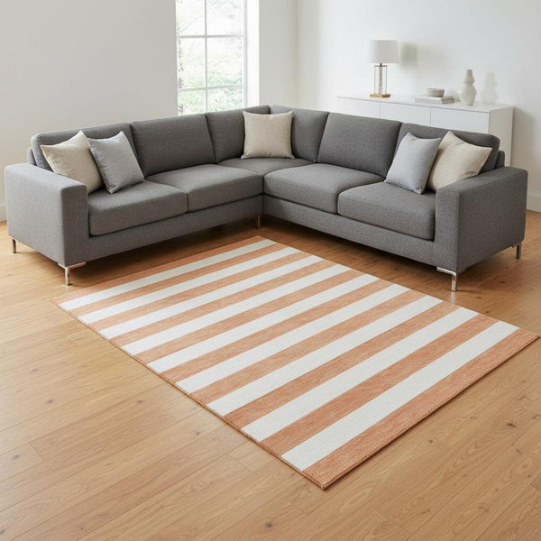 HomeRoots 8' X 10' Salmon and Ivory Striped Washable Area Rug - Stain Resistant, UV Protected, Durable Design 647654