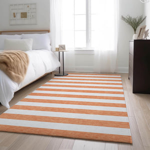 HomeRoots 8' X 10' Salmon and Ivory Striped Washable Area Rug - Stain Resistant, UV Protected, Durable Design 647654