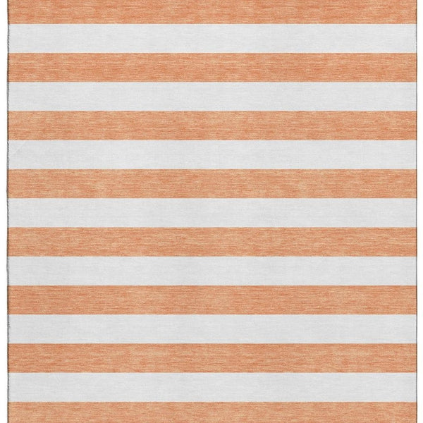 HomeRoots 8' X 10' Salmon and Ivory Striped Washable Area Rug - Stain Resistant, UV Protected, Durable Design 647654