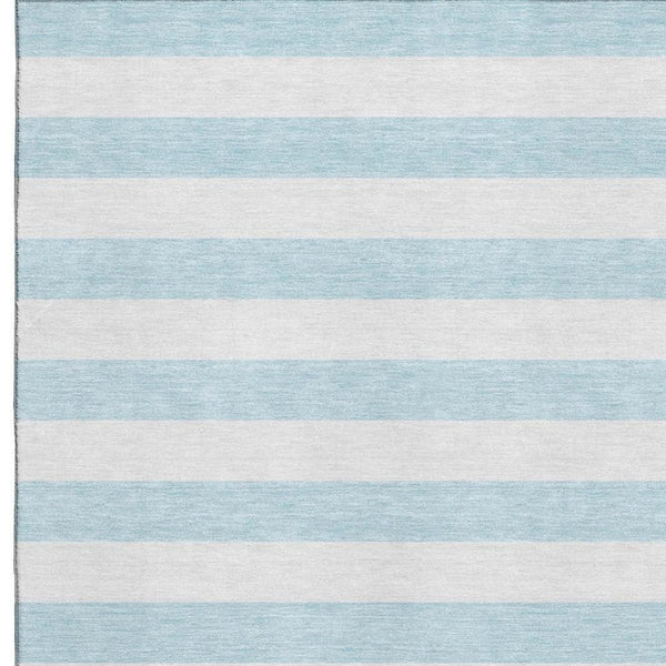 HomeRoots 5' Sky Blue and Ivory Striped Washable Area Rug with UV Protection for Stylish Coastal Homes 647658