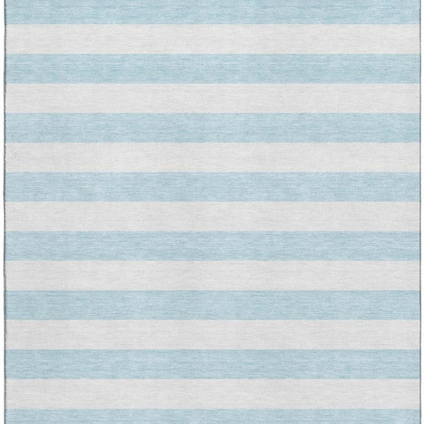 HomeRoots 5' Sky Blue and Ivory Striped Washable Area Rug with UV Protection for Stylish Coastal Homes 647658