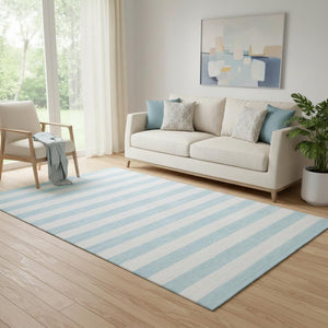 HomeRoots 5' Sky Blue and Ivory Striped Washable Area Rug with UV Protection for Stylish Coastal Homes 647658