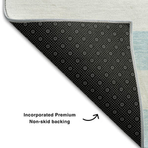 HomeRoots 8' Sky Blue & Ivory Striped Round Rug - UV Protected, Washable, Durable & Ideal for Any Space! 647659