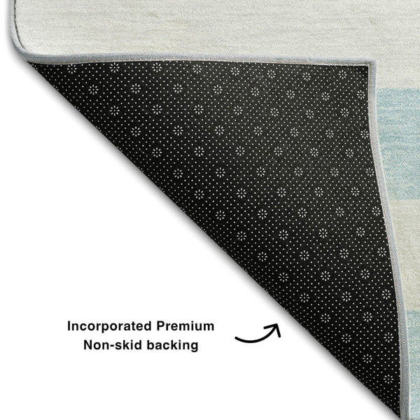 HomeRoots 8' Sky Blue & Ivory Striped Round Rug - UV Protected, Washable, Durable & Ideal for Any Space! 647659