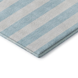 HomeRoots 8' Sky Blue & Ivory Striped Round Rug - UV Protected, Washable, Durable & Ideal for Any Space! 647659