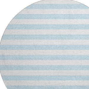 HomeRoots 8' Sky Blue & Ivory Striped Round Rug - UV Protected, Washable, Durable & Ideal for Any Space! 647659