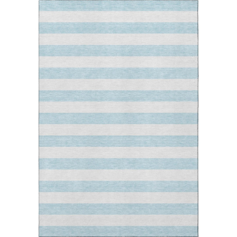 HomeRoots 9' X 12' Stylish Sky Blue & Ivory Striped Washable Area Rug with UV Protection for High Traffic Areas 647661