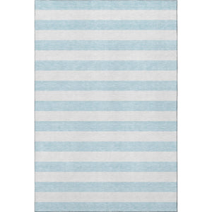 HomeRoots 9' X 12' Stylish Sky Blue & Ivory Striped Washable Area Rug with UV Protection for High Traffic Areas 647661