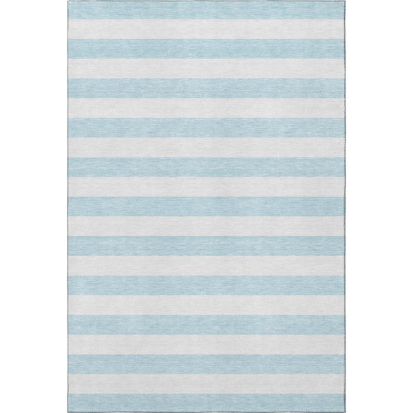 HomeRoots 9' X 12' Stylish Sky Blue & Ivory Striped Washable Area Rug with UV Protection for High Traffic Areas 647661
