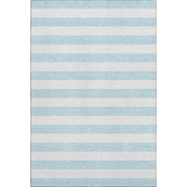 HomeRoots 9' X 12' Stylish Sky Blue & Ivory Striped Washable Area Rug with UV Protection for High Traffic Areas 647661