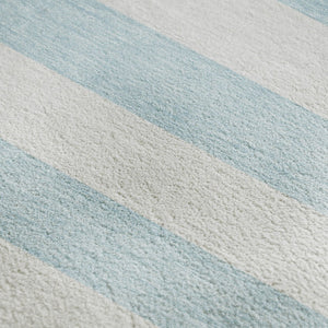 HomeRoots 9' X 12' Stylish Sky Blue & Ivory Striped Washable Area Rug with UV Protection for High Traffic Areas 647661