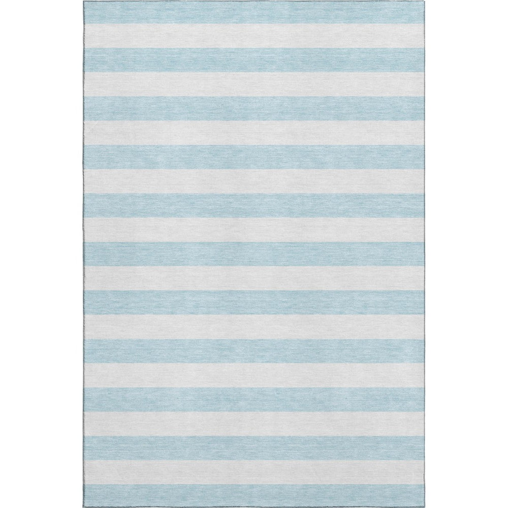 HomeRoots 10' X 14' Sky Blue Striped Area Rug - Washable, UV Protected, Stain-Resistant for Kids & Pets! 647662