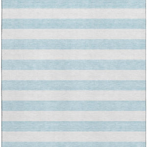 HomeRoots 10' X 14' Sky Blue Striped Area Rug - Washable, UV Protected, Stain-Resistant for Kids & Pets! 647662