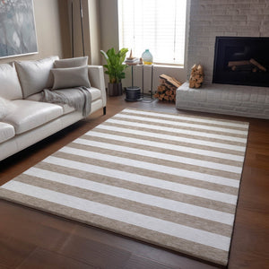 HomeRoots 5' X 8' Taupe and Ivory Striped Area Rug - Washable, UV Protected, Durable, Stain-Resistant Design 647664