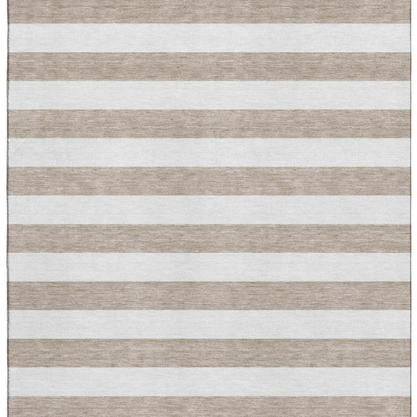 HomeRoots 5' X 8' Taupe and Ivory Striped Area Rug - Washable, UV Protected, Durable, Stain-Resistant Design 647664