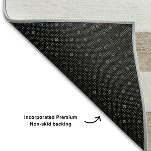 HomeRoots 8' Taupe and Ivory Striped Round Washable Rug – Durable, UV Protected, Ideal for Homes with Kids & Pets! 647665