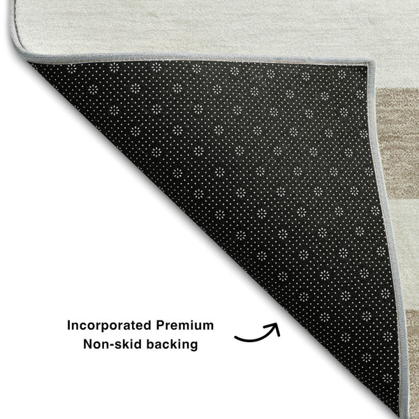 HomeRoots 8' Taupe and Ivory Striped Round Washable Rug – Durable, UV Protected, Ideal for Homes with Kids & Pets! 647665